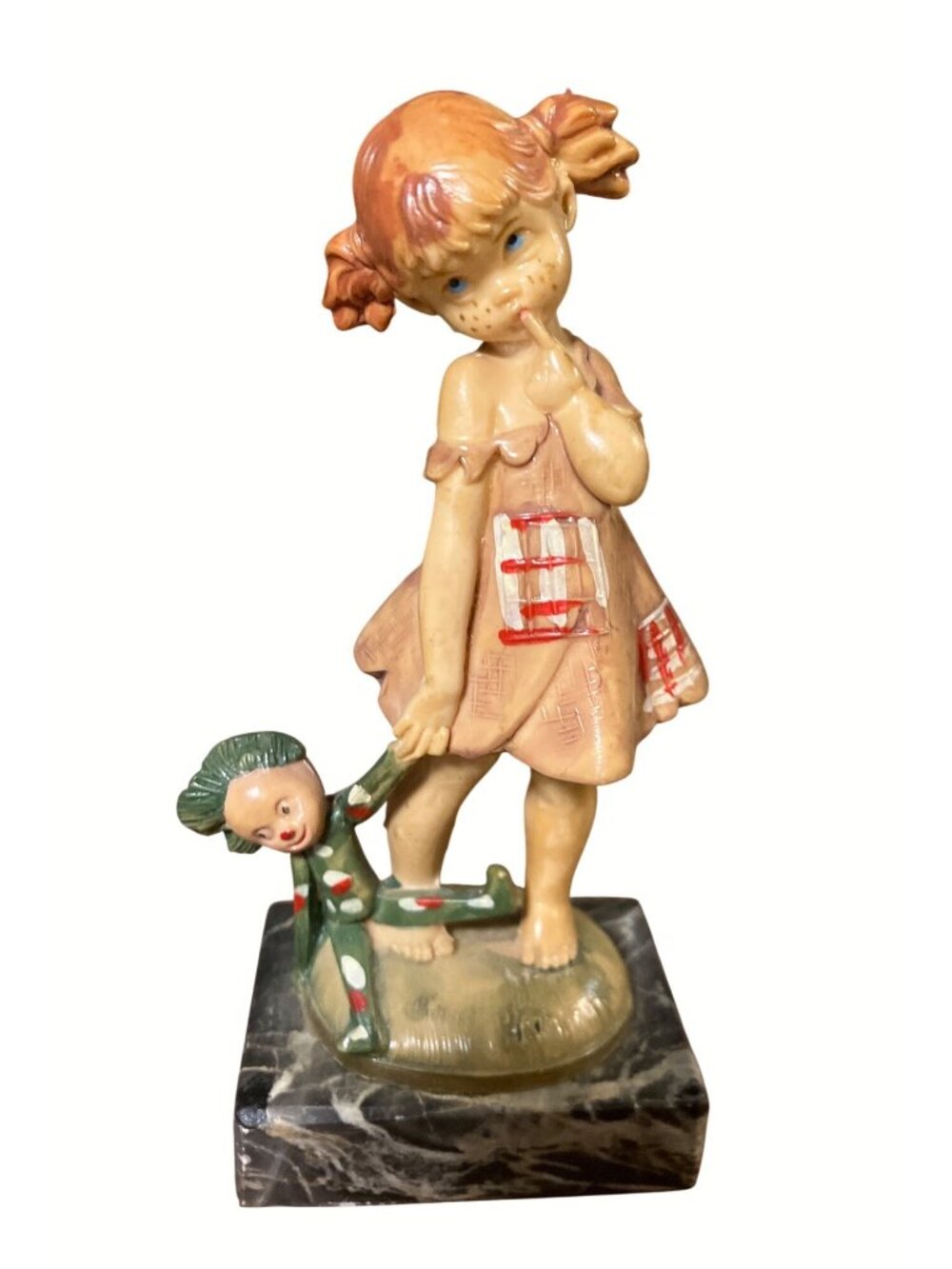 Vintage Figurine Of Girl With Doll On Marble Base